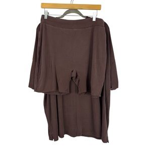 Nuuds Pajama Set Shorts Short Sleeve Womens XL Brown Loungewear Casual Active